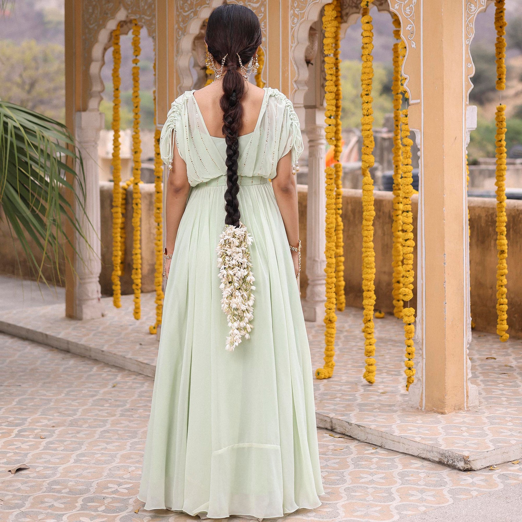 Buy sea green color Indian gown for wedding reception | Palkhi